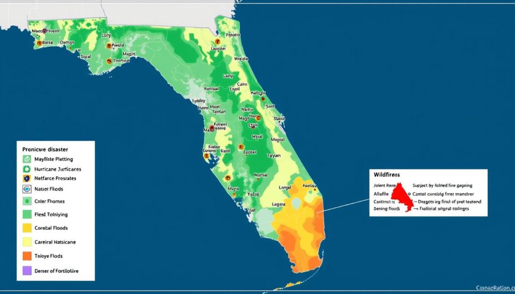 Image of a Florida map highlighting areas prone to natural disasters