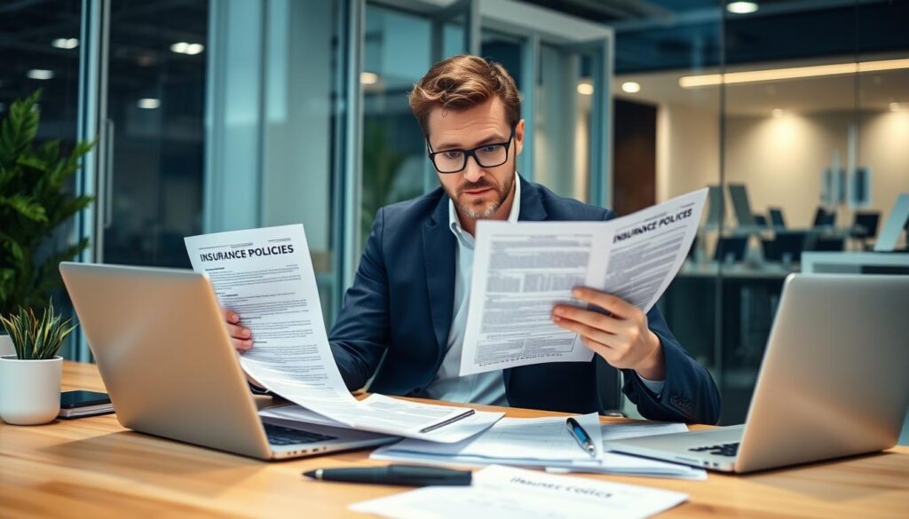 Image of a business owner reviewing insurance policies