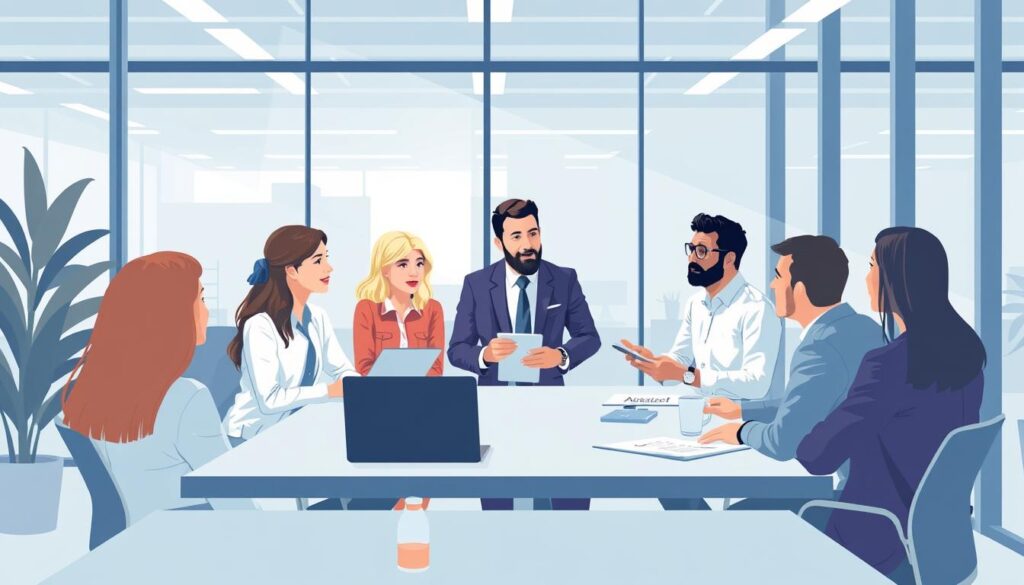 Image of a business team discussing MET implementation