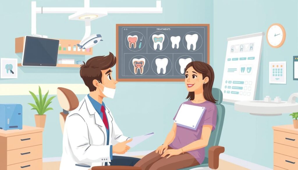 Image of a dentist explaining treatment options to a patient