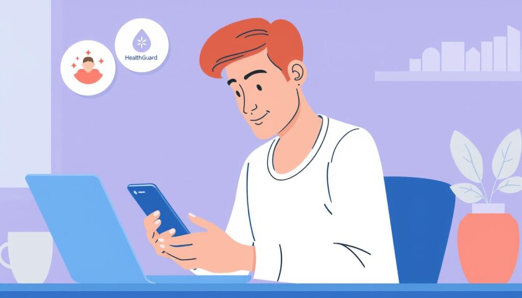 Image of a person accessing Health Guard Insurance benefits on their phone or computer