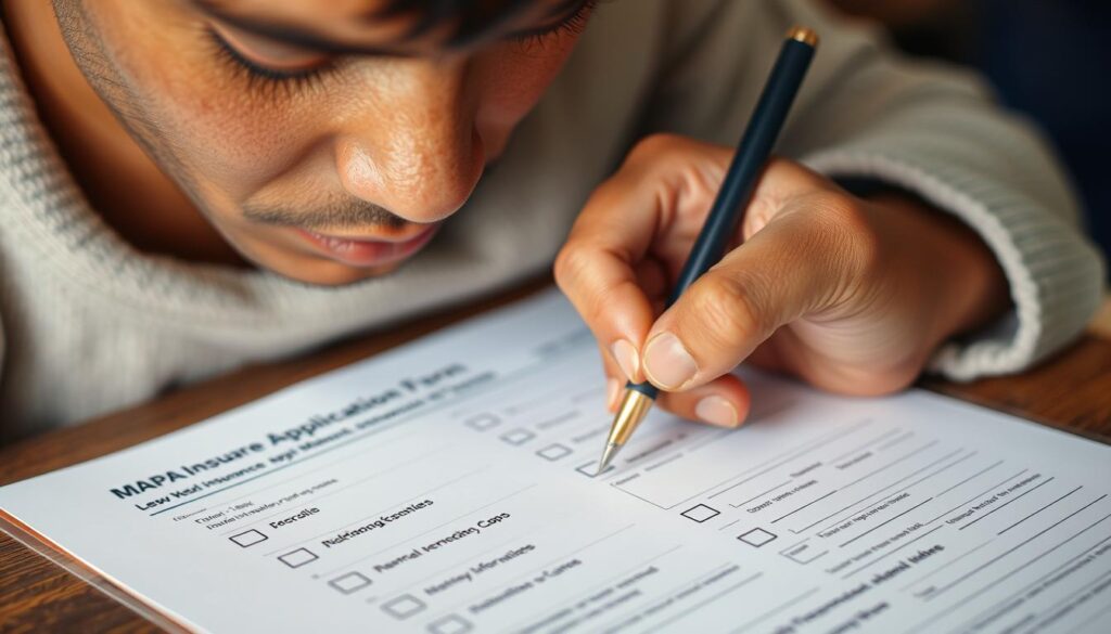 Image of a person filling out a MAPA insurance application form