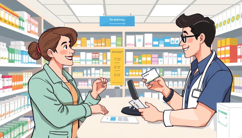Image of a person using a discount drug card at a pharmacy