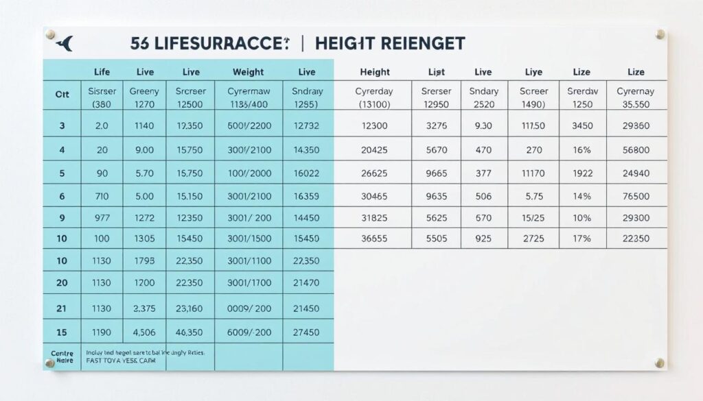 life insurance height and weight chart